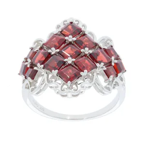 Princess Red Garnet Sterling Silver Ring with Accent