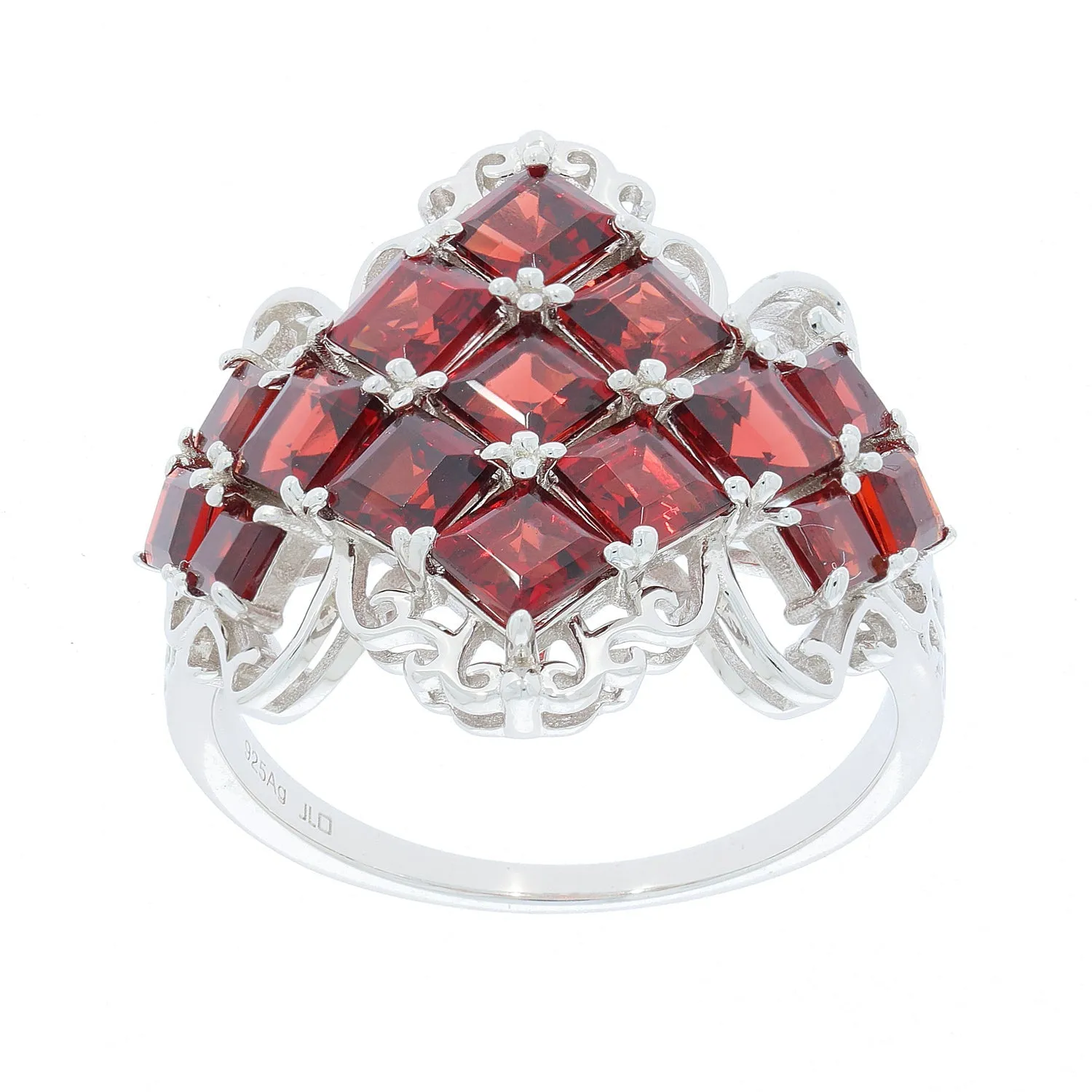 Princess Red Garnet Sterling Silver Ring with Accent