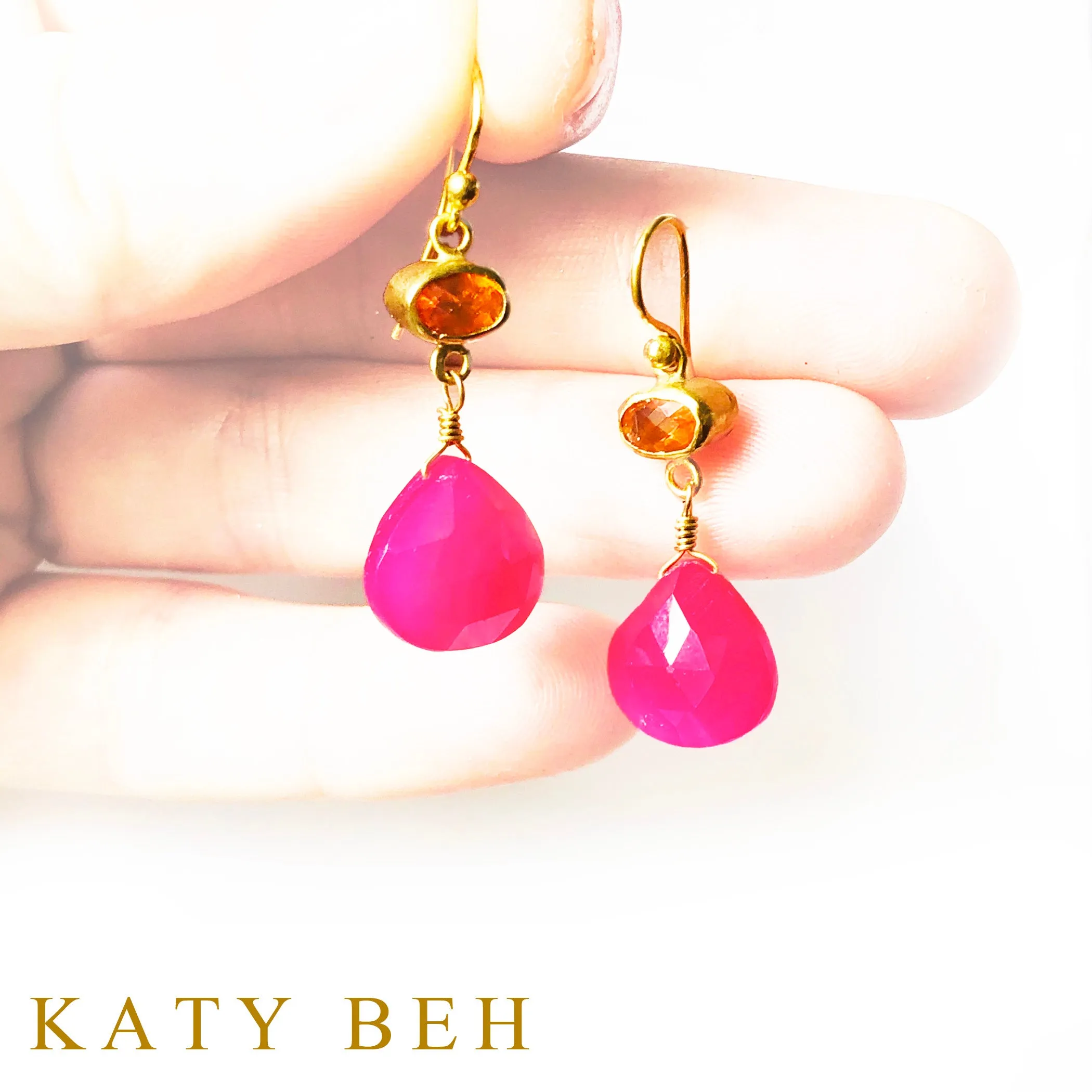 Rachel Fire Opal and Pink Chalcedony Earrings