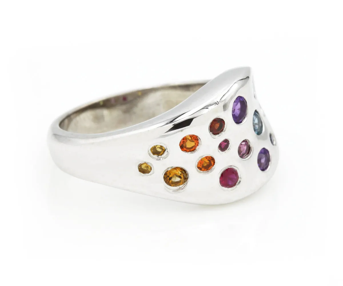 Rainbow Gemstone Wavy Concave Statement Ring