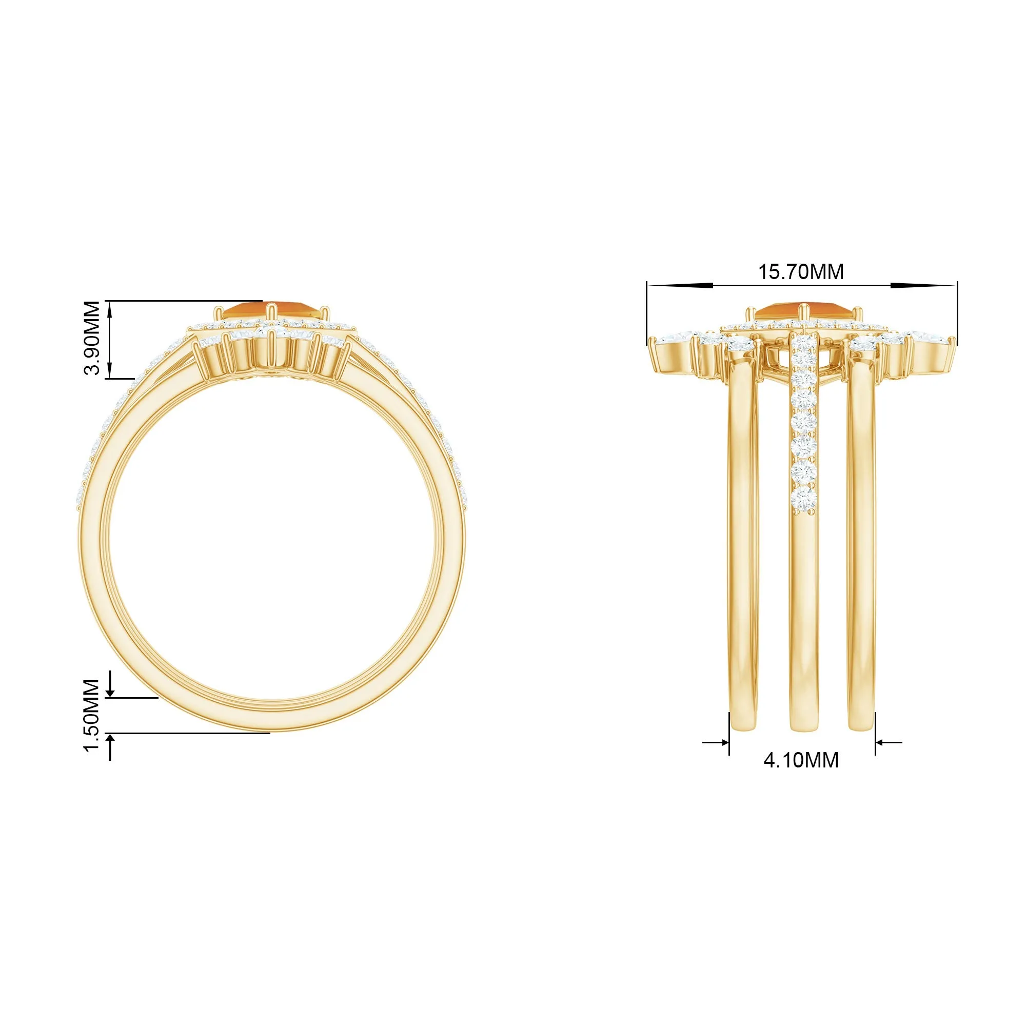 Real Citrine and Moissanite Trio Wedding Ring Set