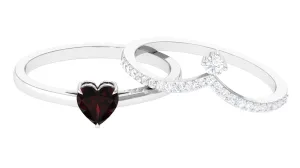 Real Red Garnet Heat Ring Set with Diamond