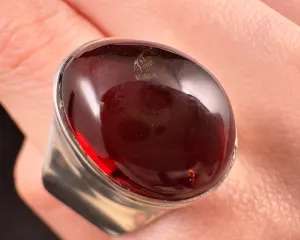 Red AMBER Ring - SIZE 9.5 - Genuine Sterling Silver Ring with a Polished AMBER Center Stone, 53786
