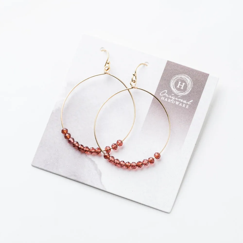 Red Garnet Hoop Earrings