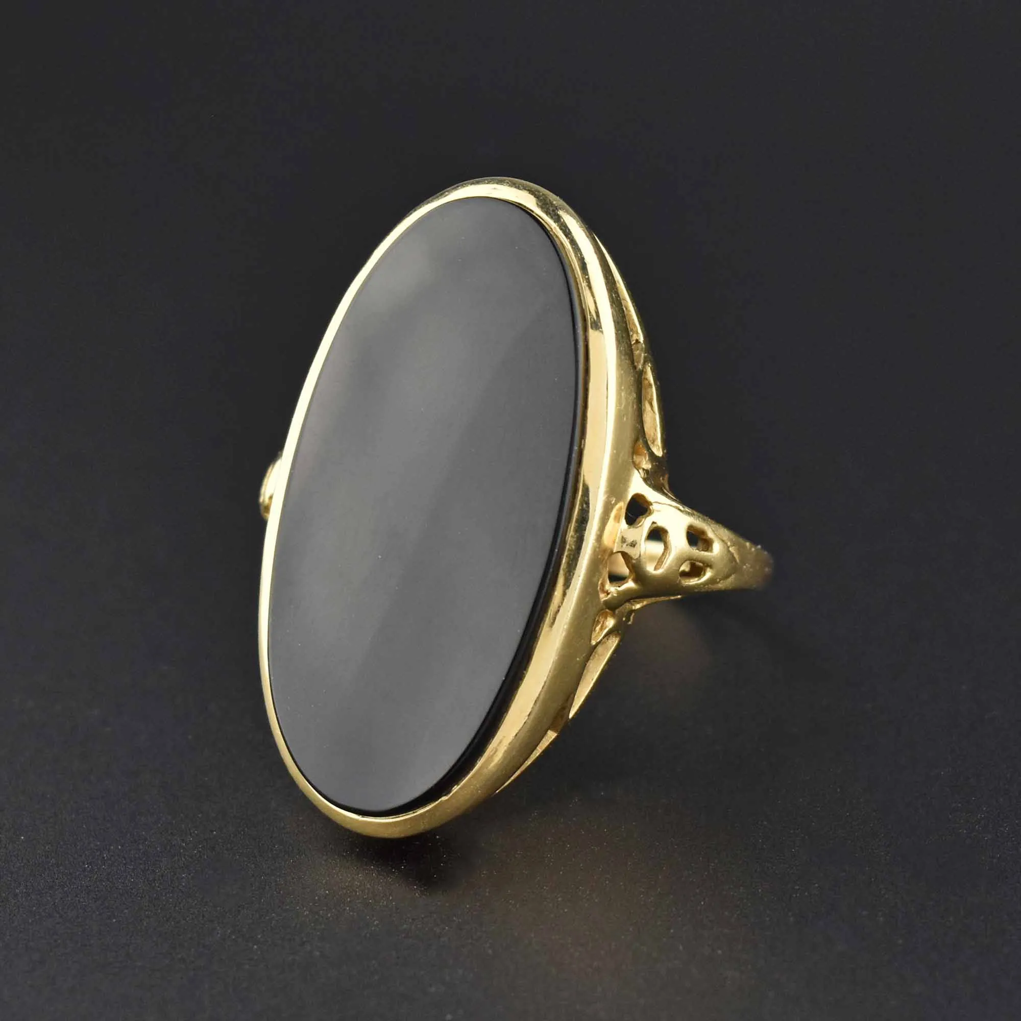 Retro Heavy 14K Gold Huge Black Onyx Statement Ring