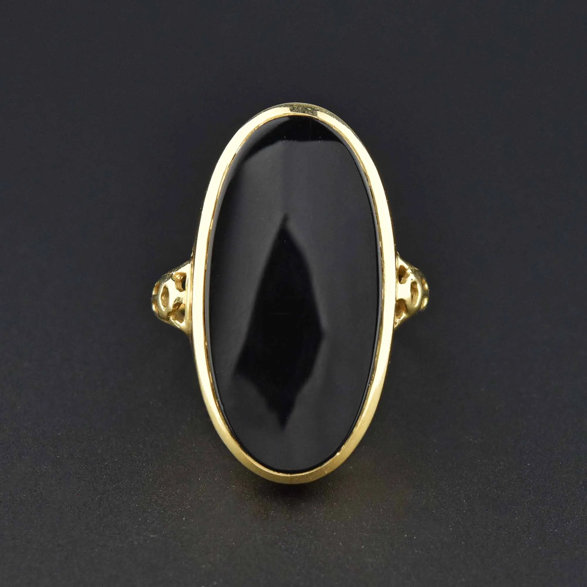 Retro Heavy 14K Gold Huge Black Onyx Statement Ring