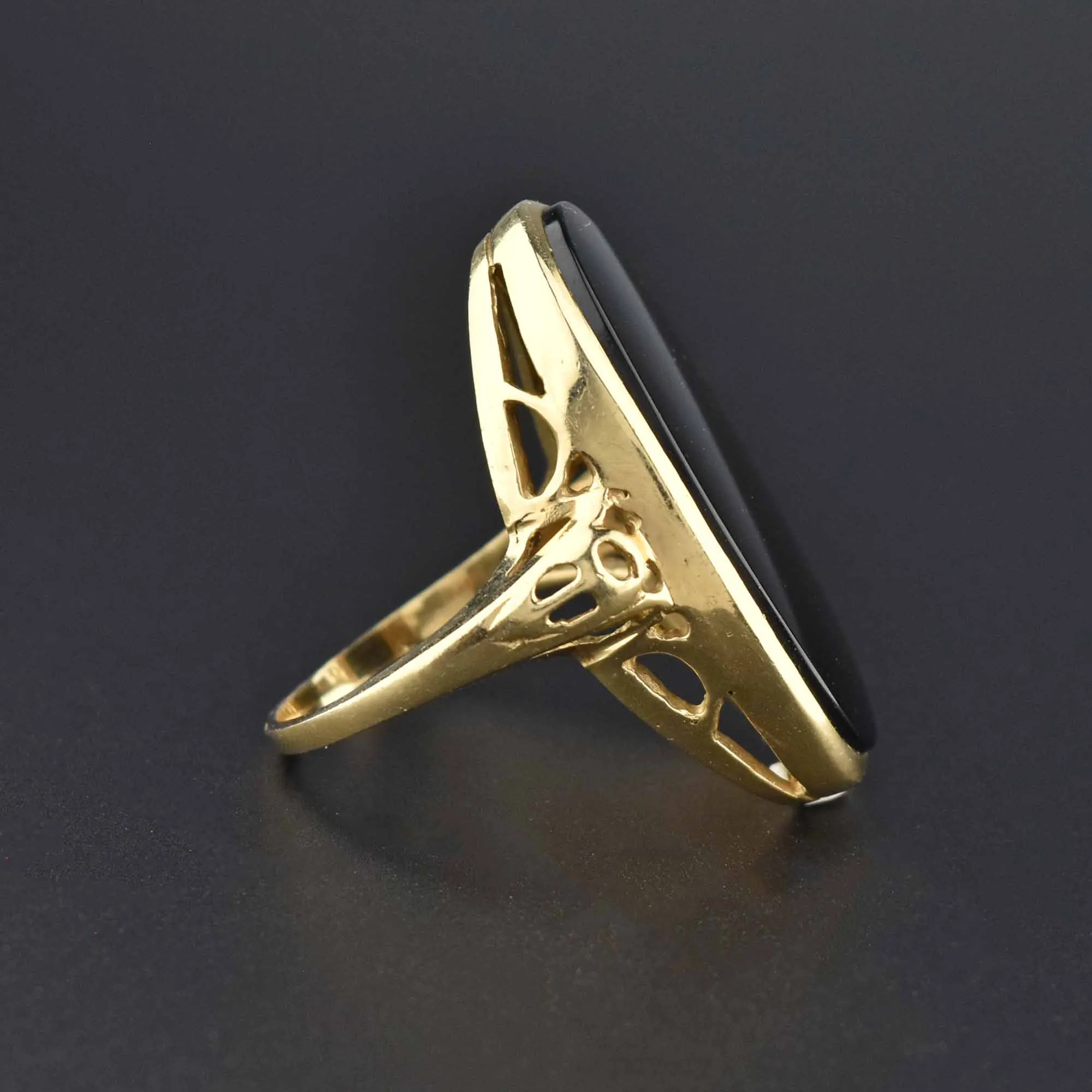 Retro Heavy 14K Gold Huge Black Onyx Statement Ring