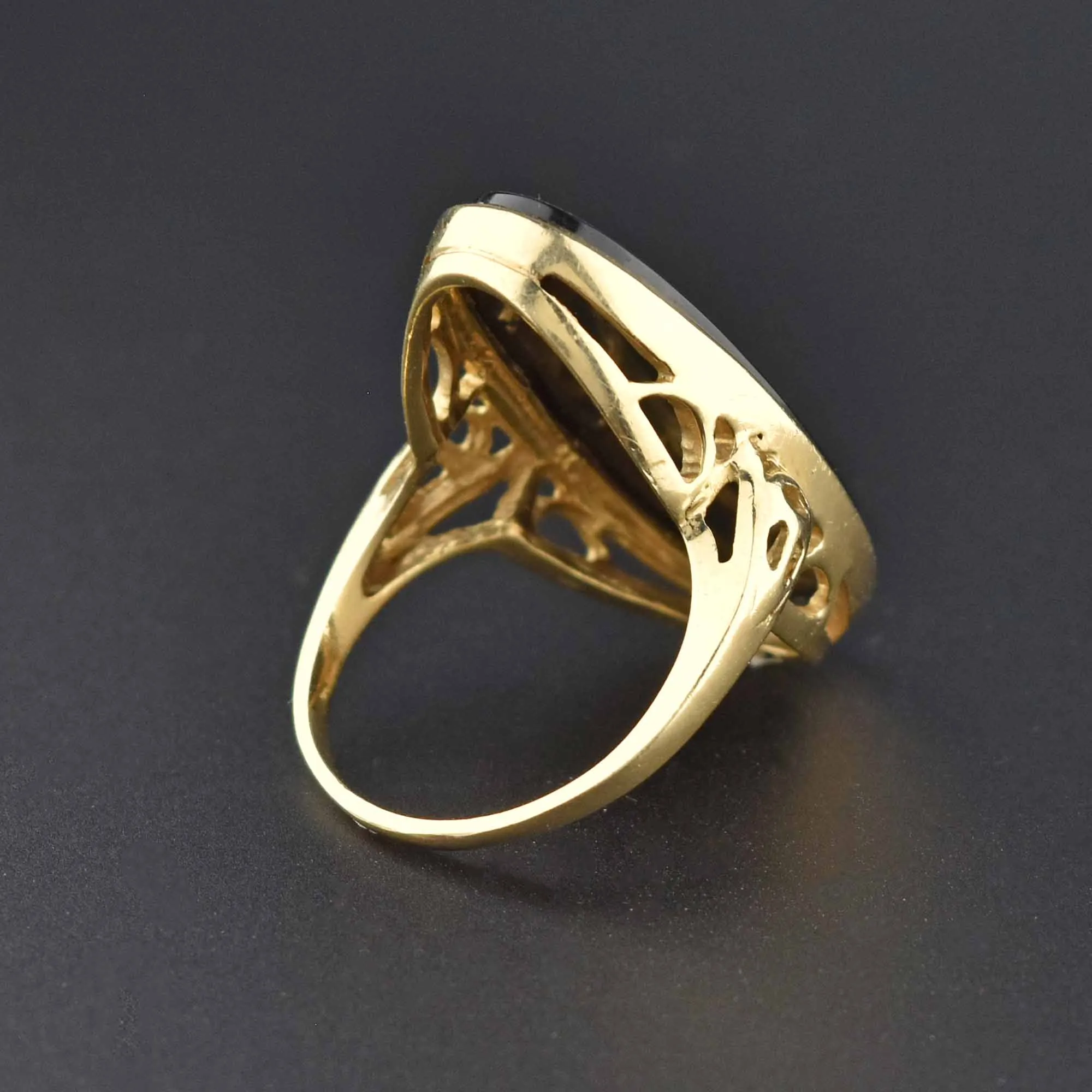 Retro Heavy 14K Gold Huge Black Onyx Statement Ring