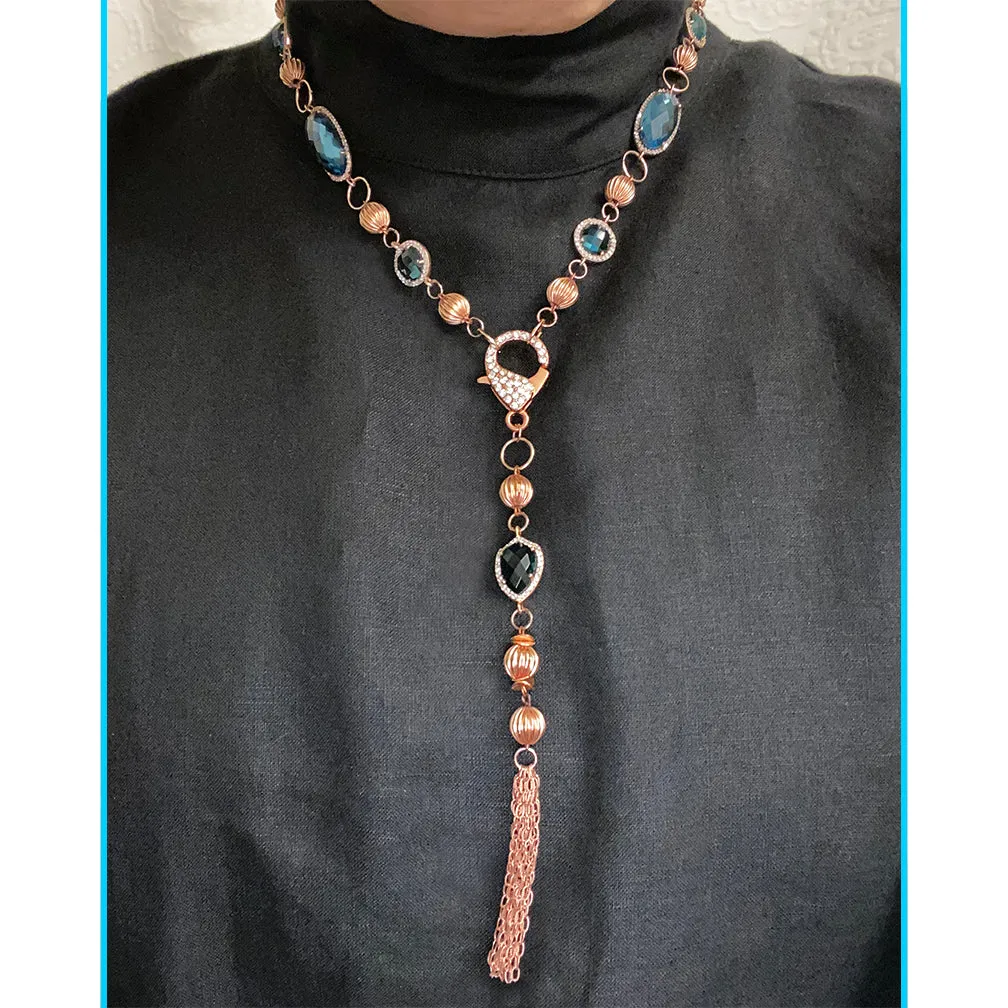 Rose Gold CZ Bezel Set Quartz Necklace