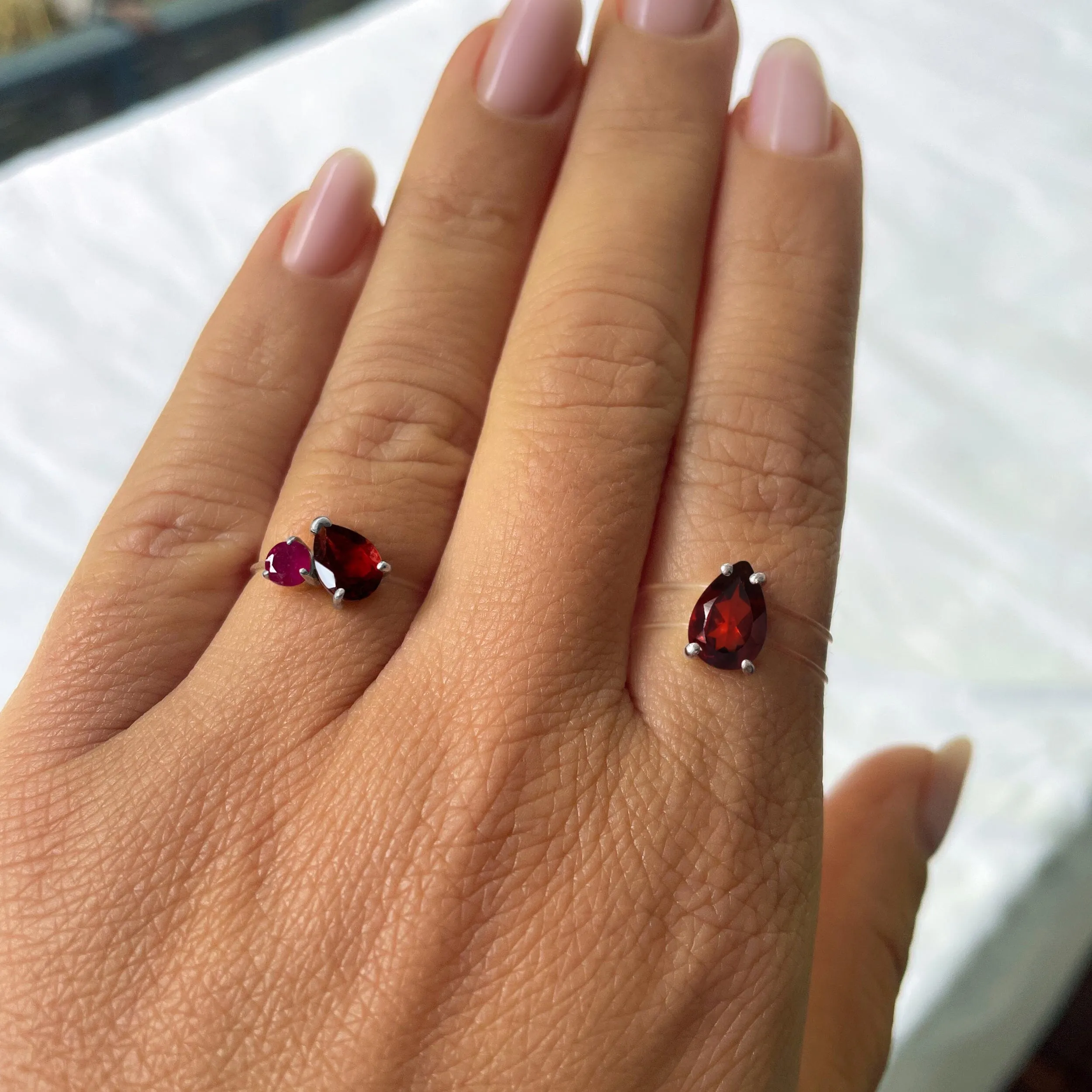 Ruby Garnet Toi Et Moi & Sway Floating Rings
