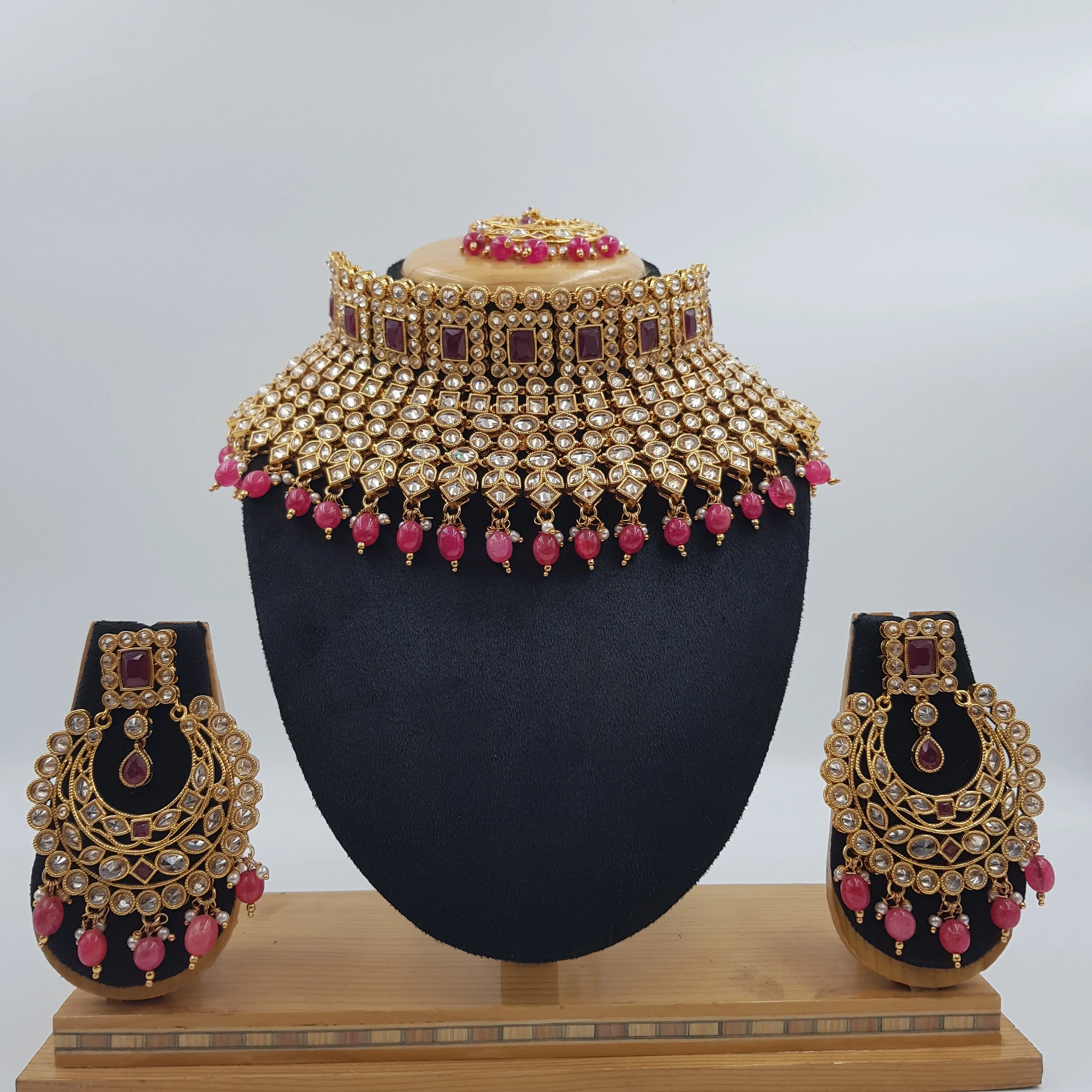 Ruby Gold Look Necklace Set 4982-9047