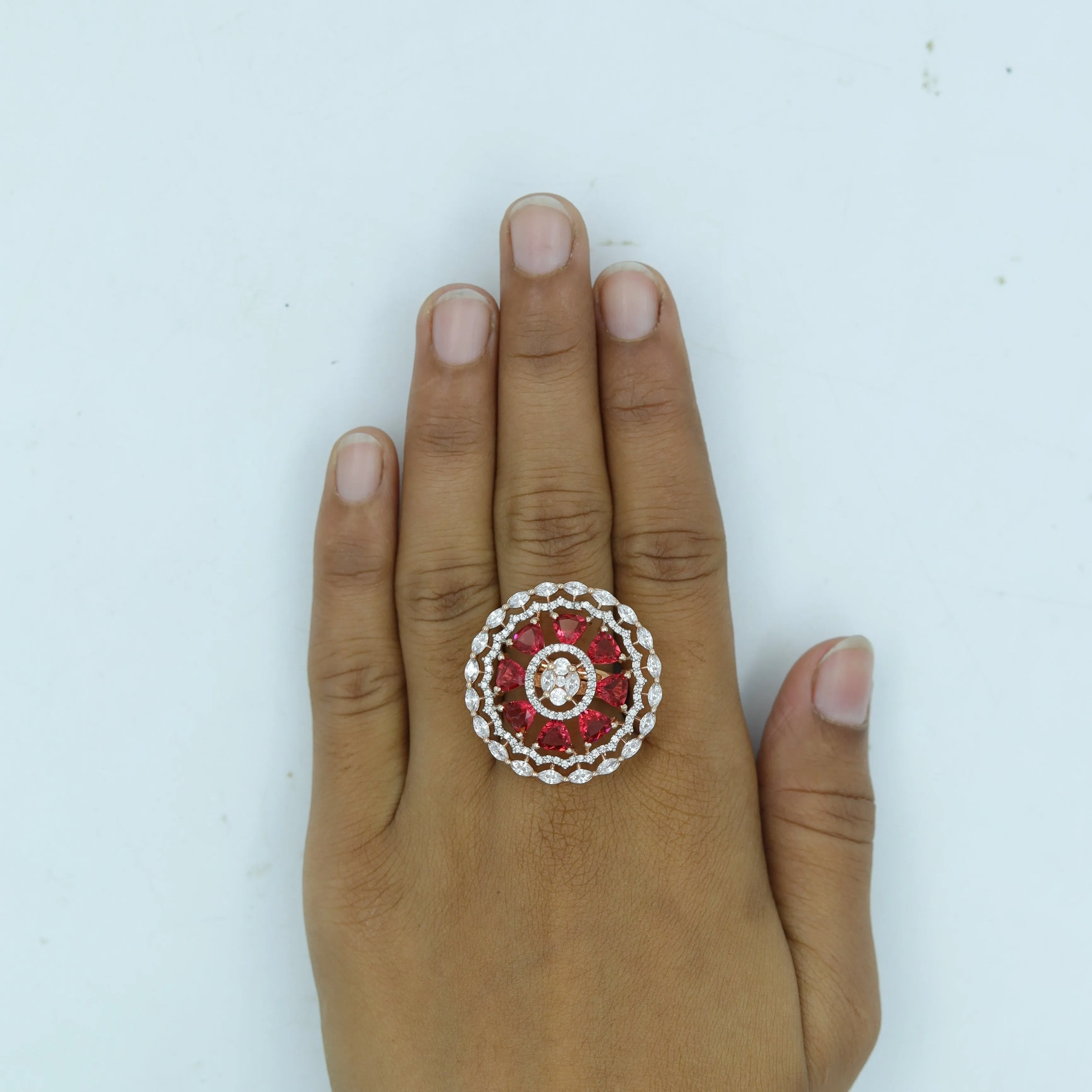 Ruby Zircon/AD Cocktail Ring in Rose gold Finish 16150-3297