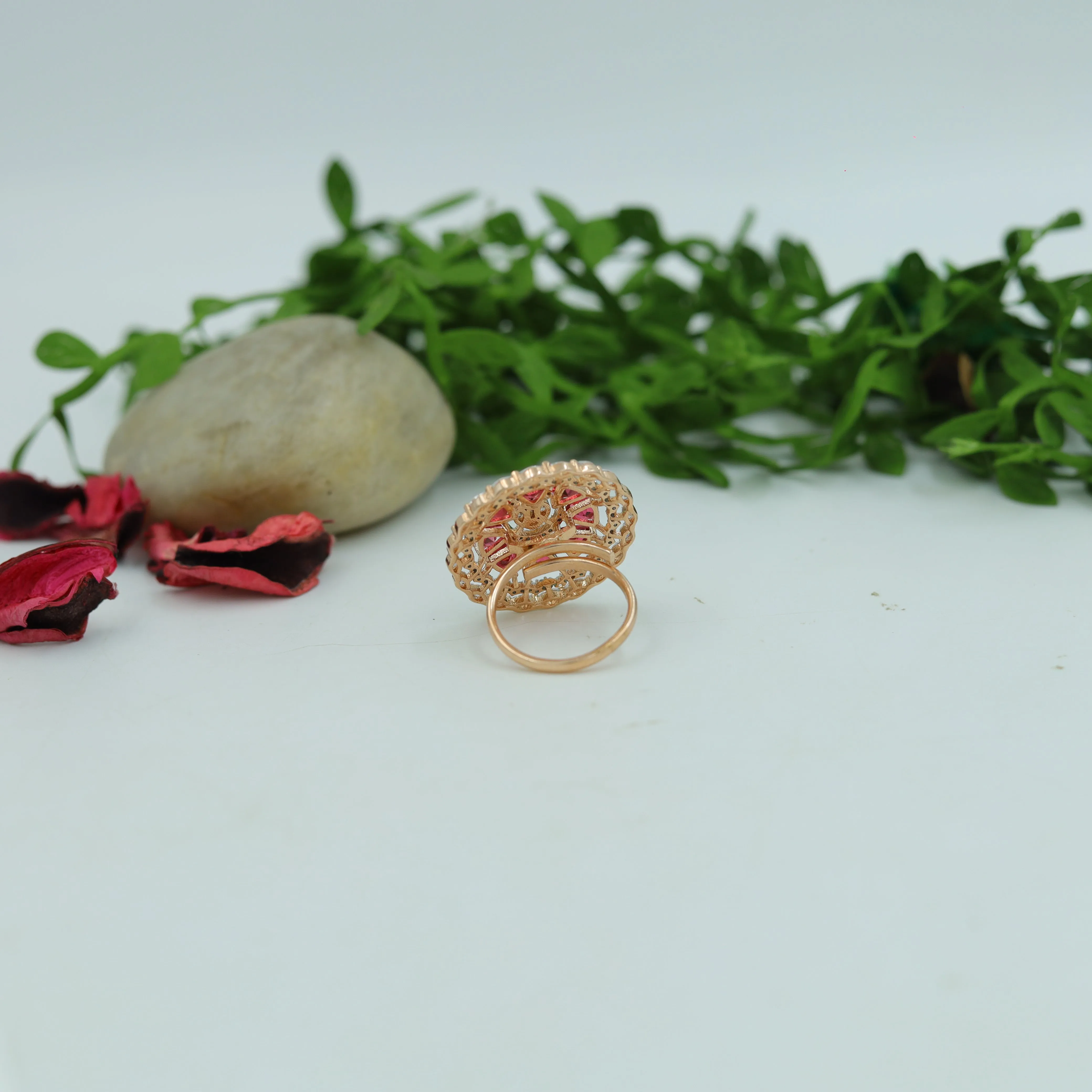 Ruby Zircon/AD Cocktail Ring in Rose gold Finish 16150-3297
