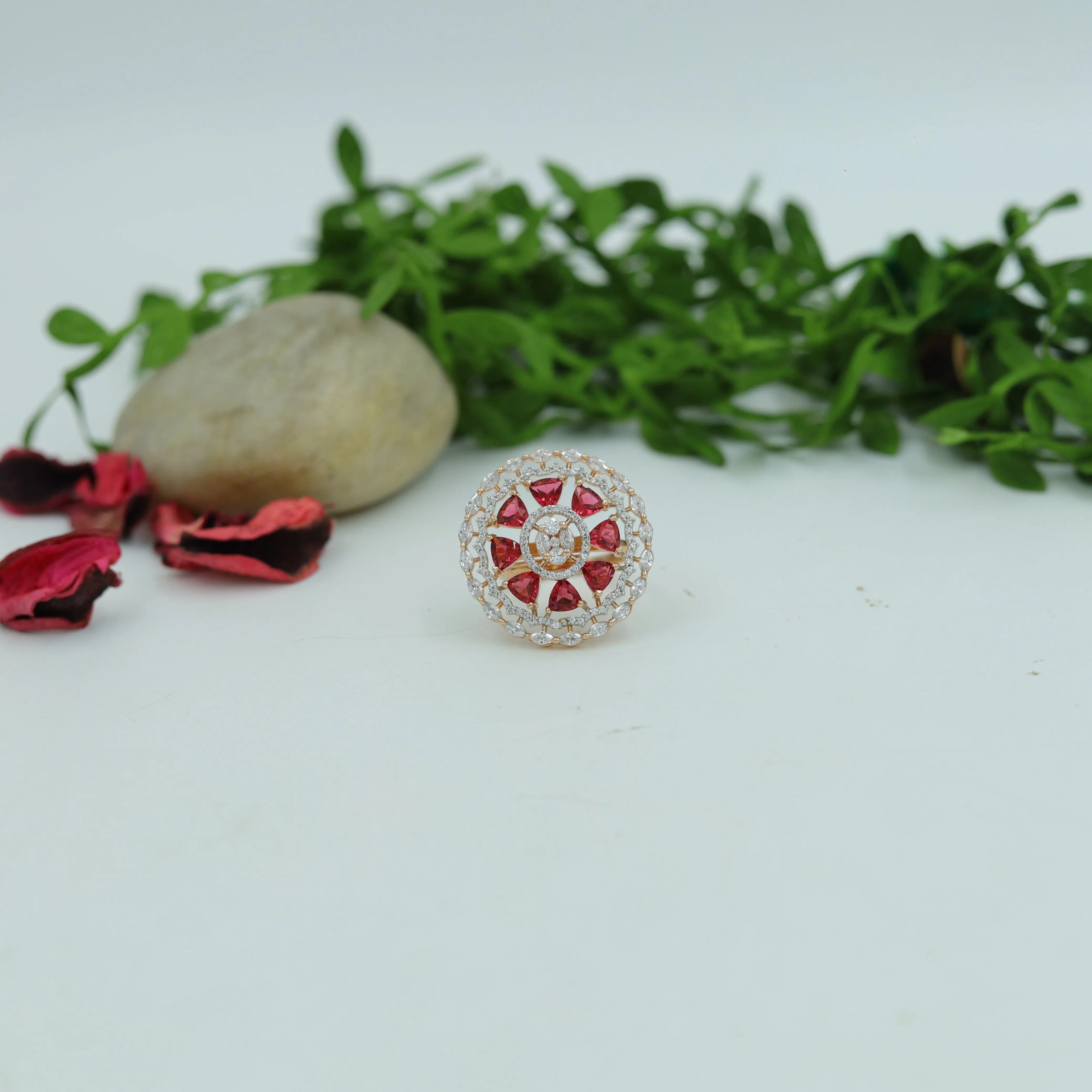 Ruby Zircon/AD Cocktail Ring in Rose gold Finish 16150-3297
