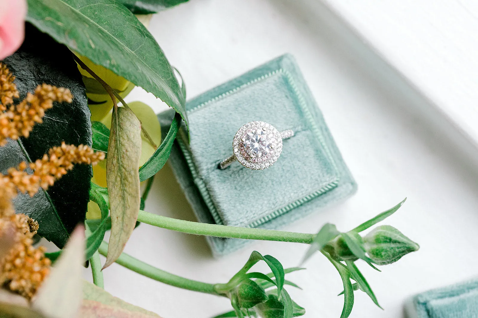 Sage Green Velvet Square Ring Box
