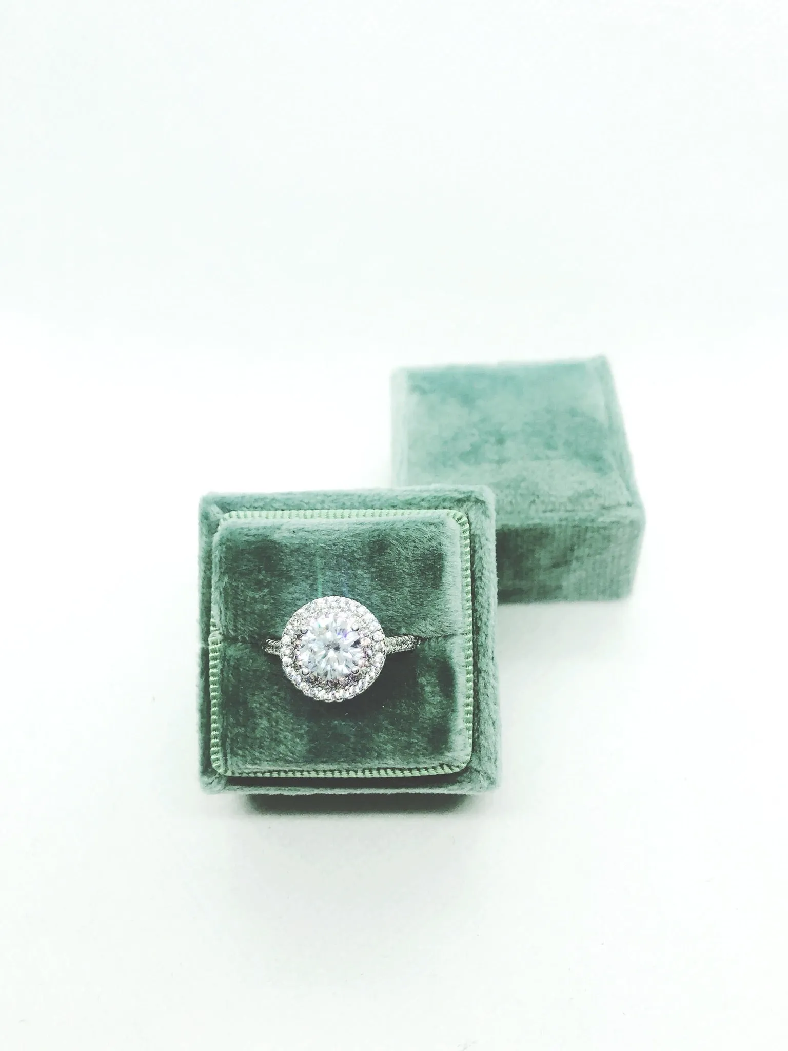 Sage Green Velvet Square Ring Box