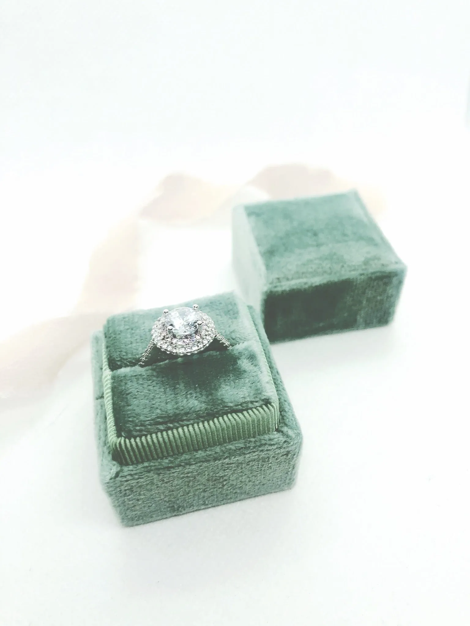 Sage Green Velvet Square Ring Box