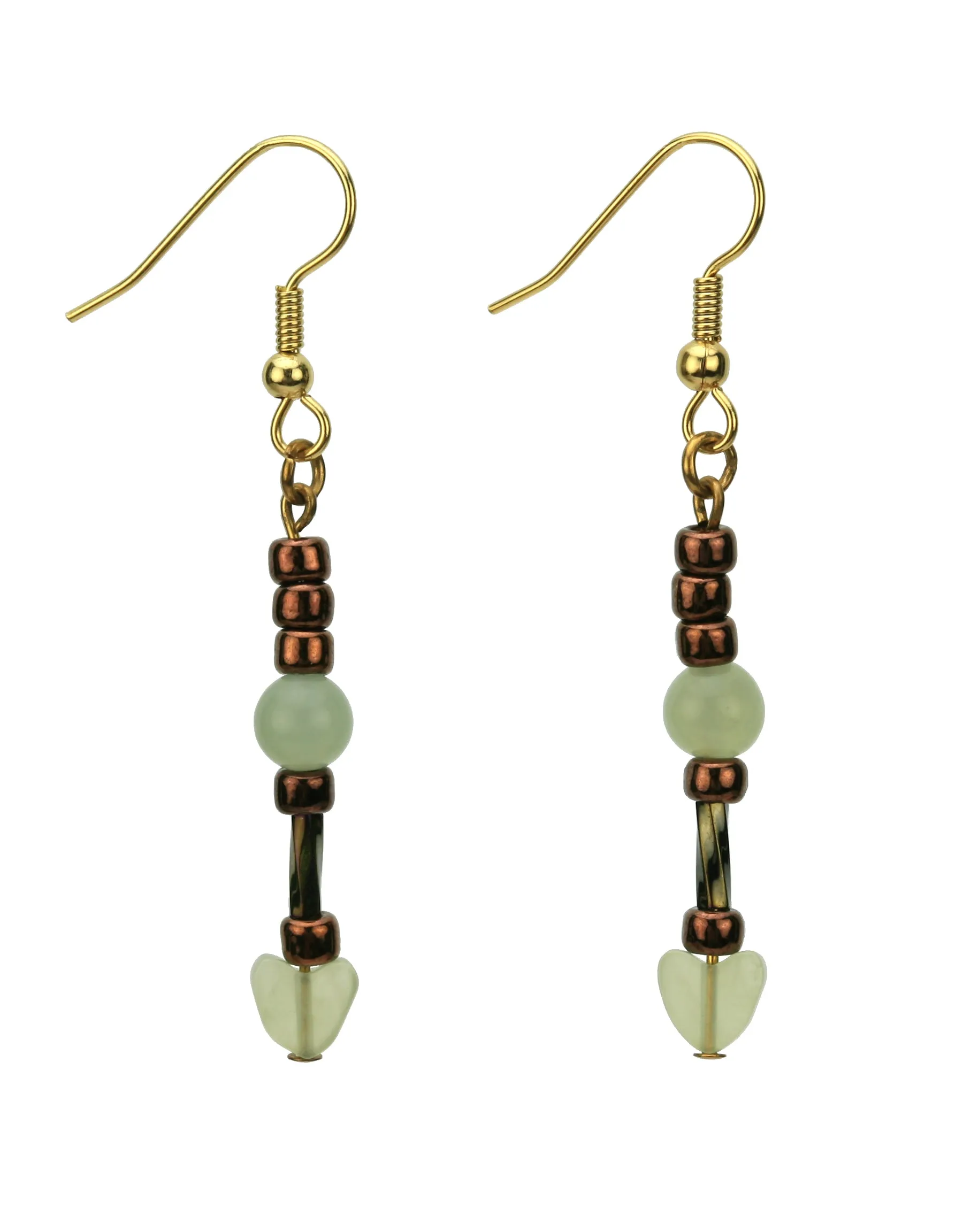 Seagreen New Jade, Twisted Gold and Bronze Gold Earrings