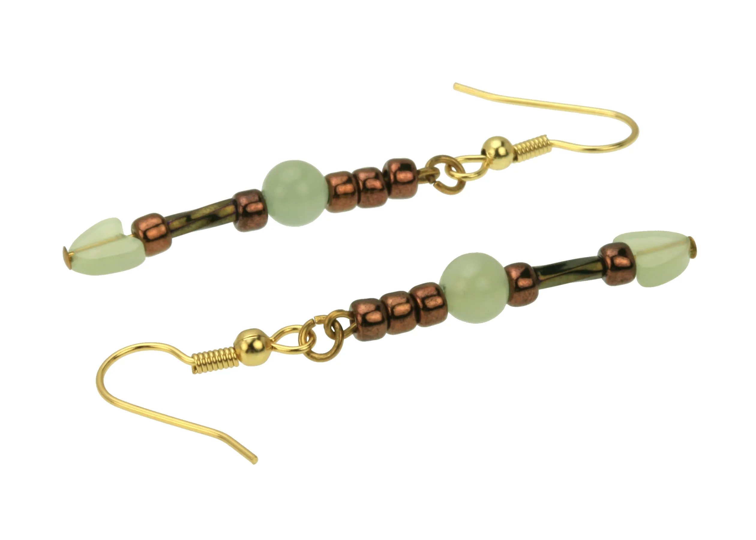 Seagreen New Jade, Twisted Gold and Bronze Gold Earrings
