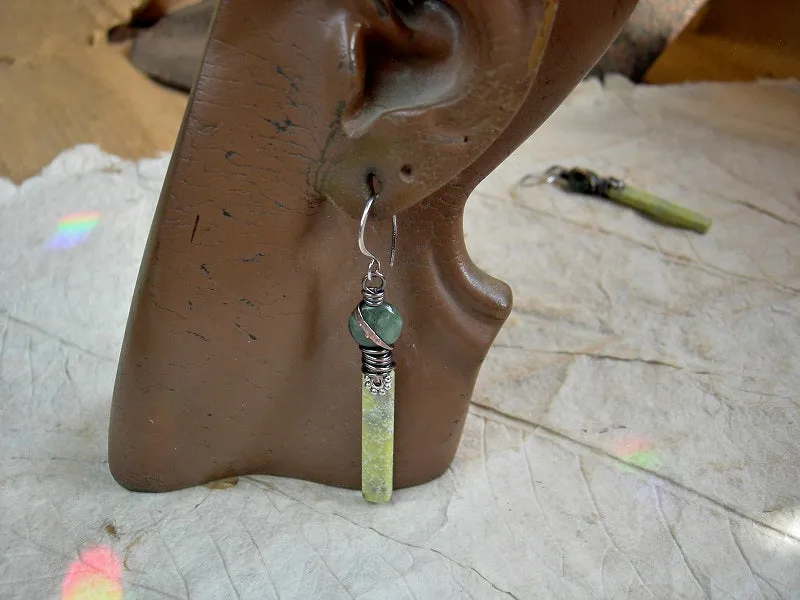 Shades of Green, Stone Tab Earrings, Serpentine & Jade