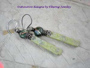 Shades of Green, Stone Tab Earrings, Serpentine & Jade
