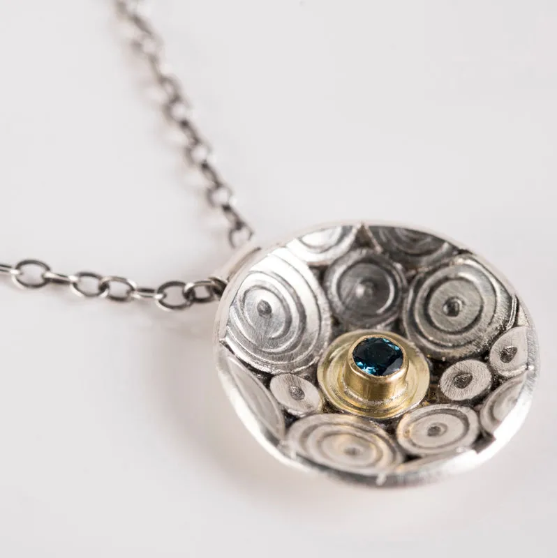 Shiomi London Blue Topaz Pendant in Silver & 18k Gold