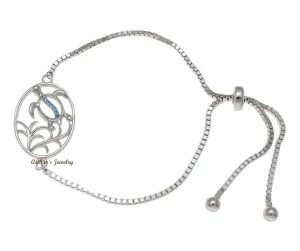 Silver 925 Blue Topaz Hawaiian Honu Sea Turtle Sliding Adjustable Bead Bracelet