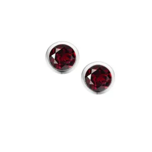 Silver and Garnet 4mm round stud earrings in rubover setting