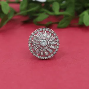 Silver Plated Zircon/AD Cocktail Adjustable Ring 4803-8868