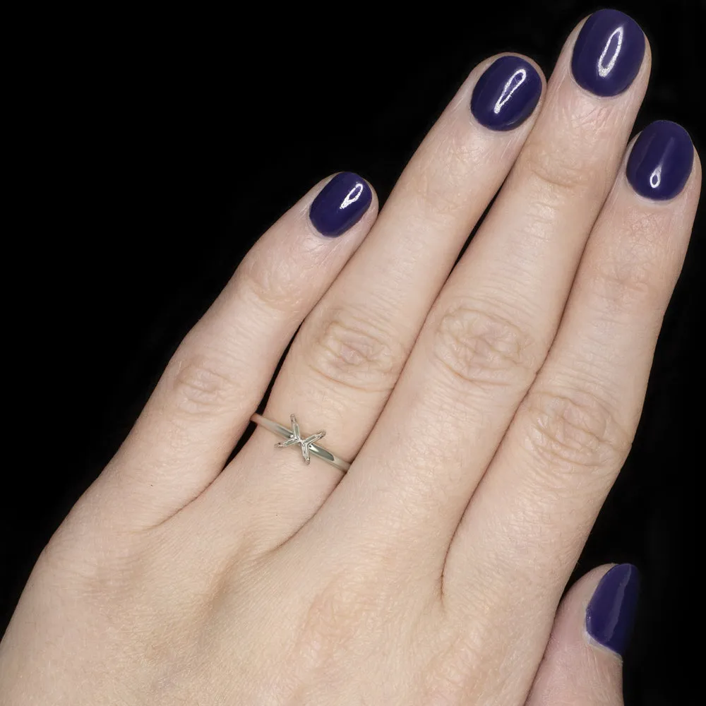 SOLITAIRE ENGAGEMENT RING SETTING 6.5mm ROUND CUT WHITE GOLD SEMI MOUNT CLASSIC