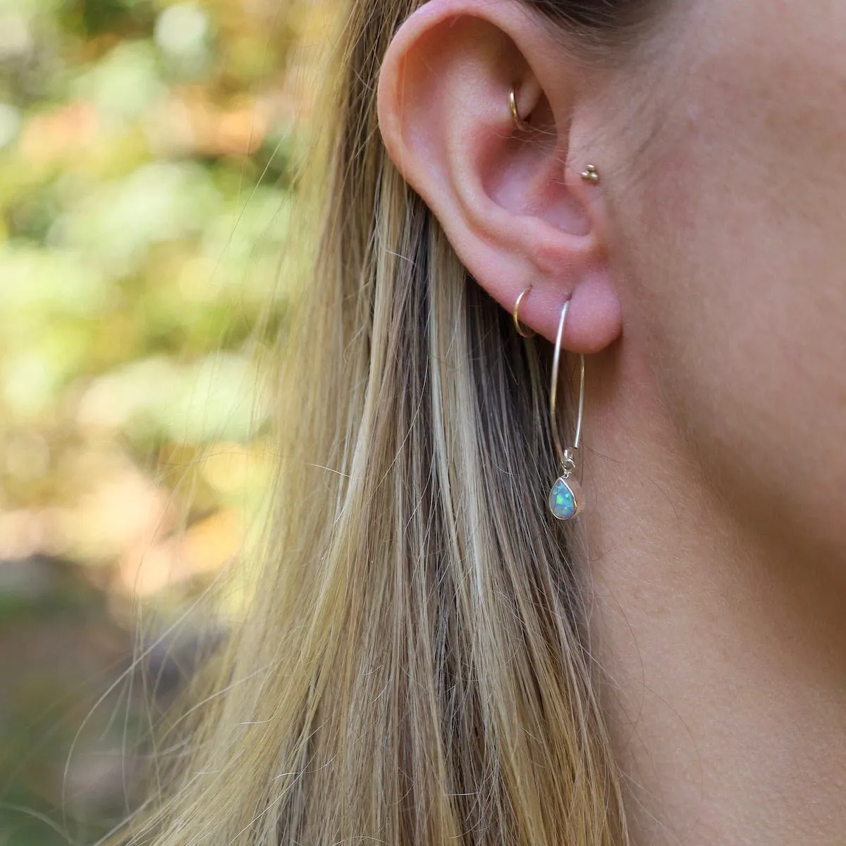 Sterling Silver Hoops with Opal