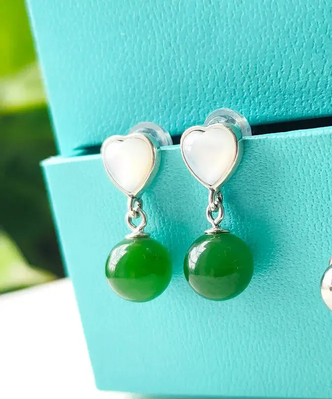 Sterling Silver Inlaid Love Shell JadeDrop Earrings