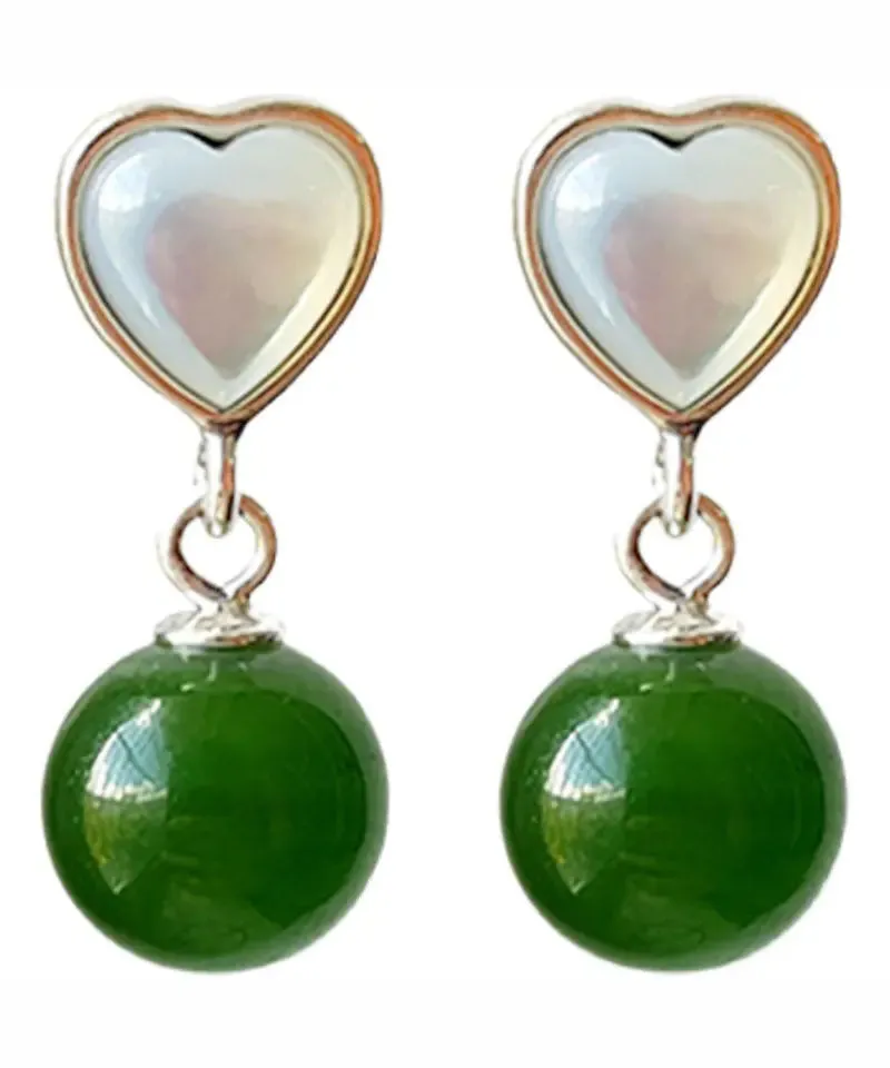 Sterling Silver Inlaid Love Shell JadeDrop Earrings