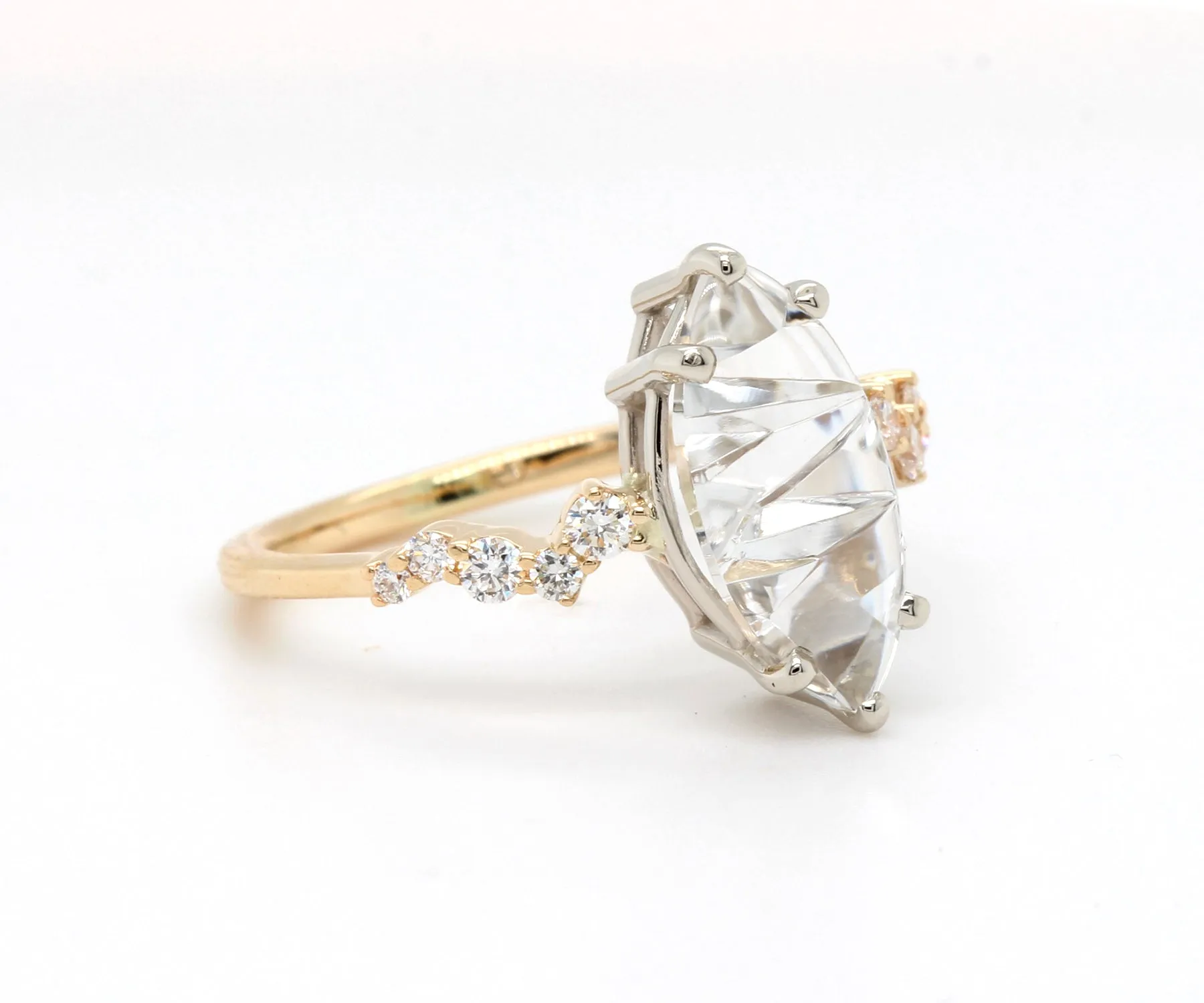 Stunning Topaz Marquise Staggered Diamond Gold Ring