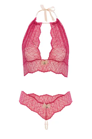 Sydney Pearl Necklace Red Lingerie Set