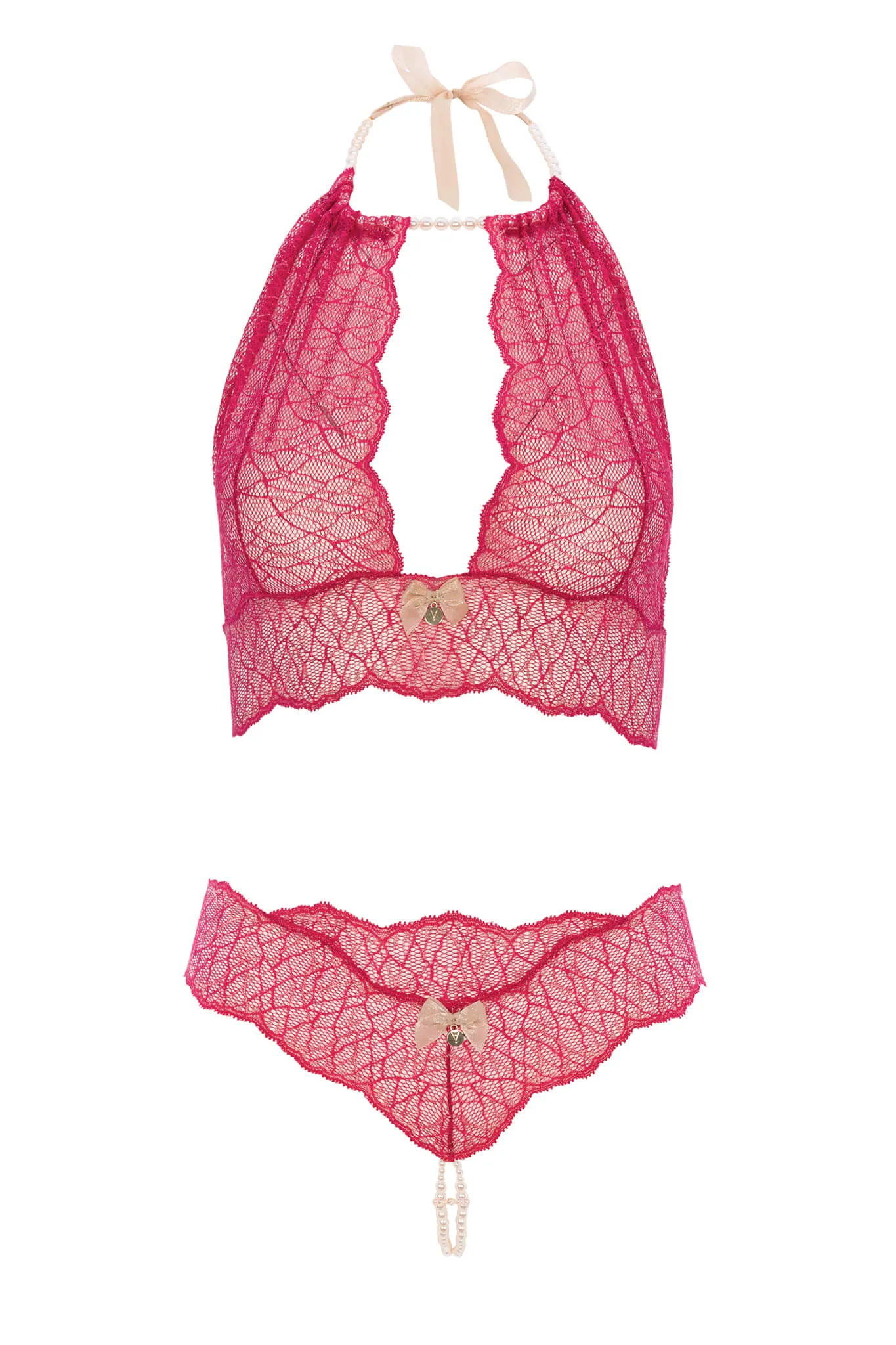 Sydney Pearl Necklace Red Lingerie Set