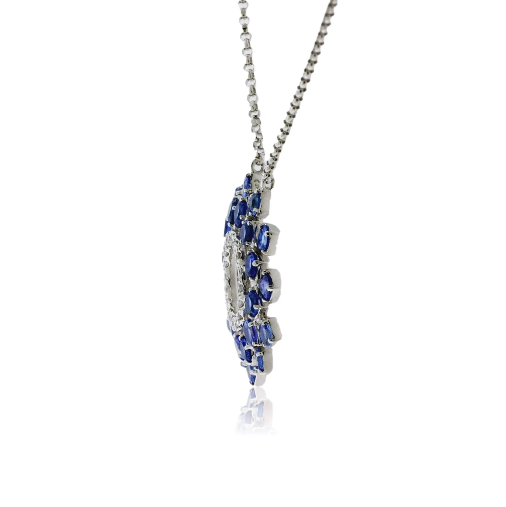 Tanzanite & Diamond Round Sunburst Style Pendant w/Chain