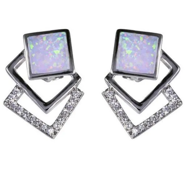 Triple Geometric Opal Earrings