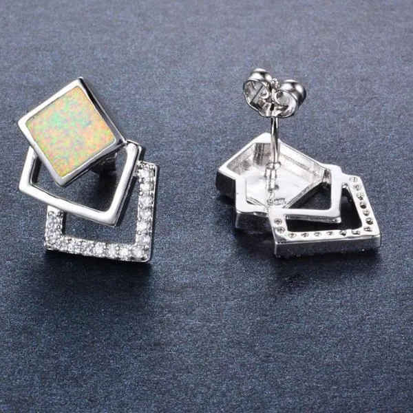 Triple Geometric Opal Earrings