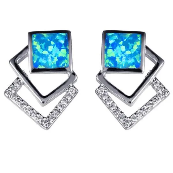 Triple Geometric Opal Earrings