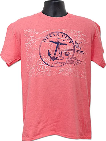 TSOC14-C T-Shirt Ocean City Anchor Circle CORAL SILK