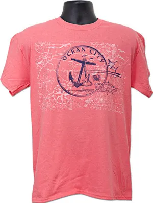 TSOC14-C T-Shirt Ocean City Anchor Circle CORAL SILK