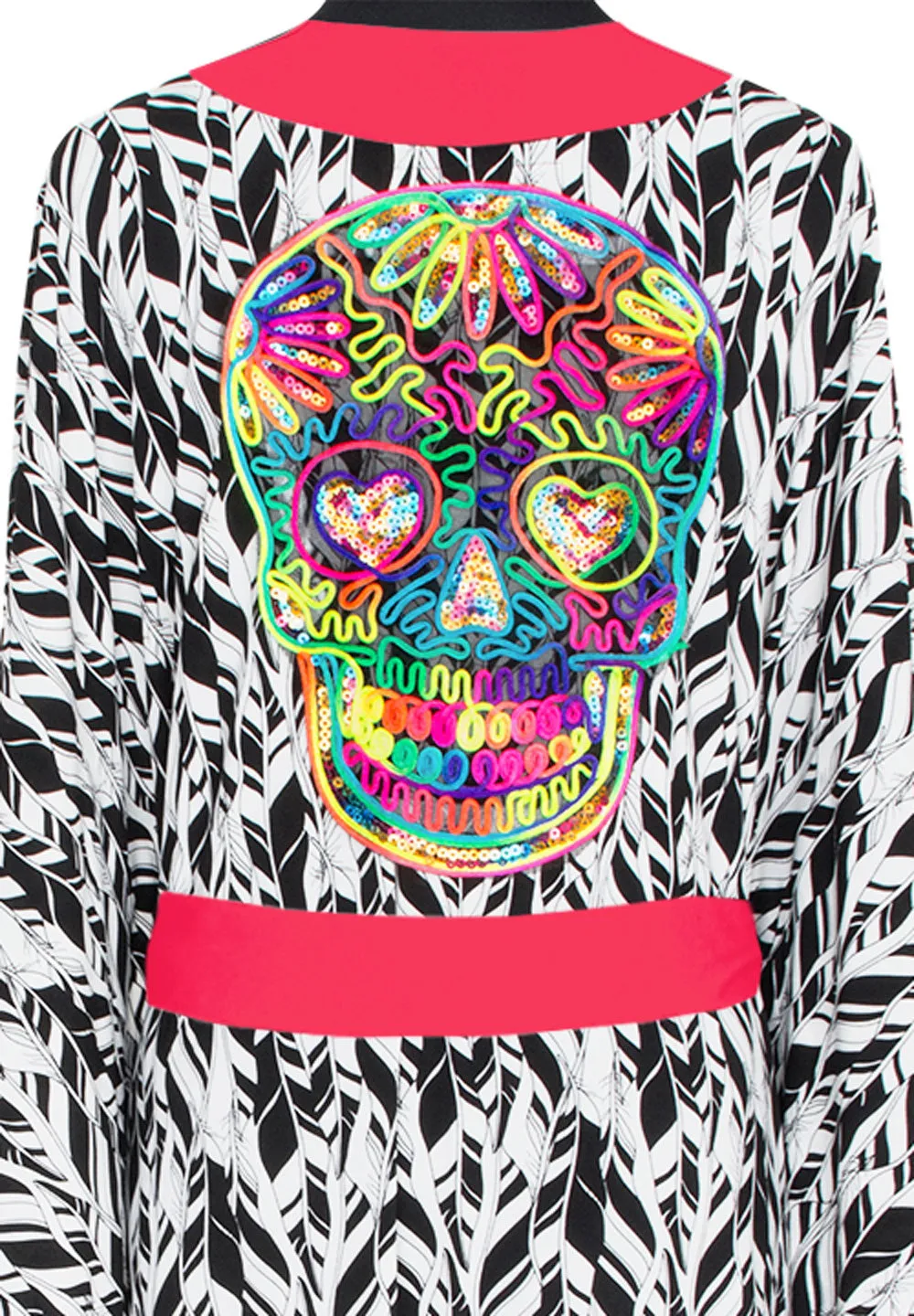 Tulum – Feathers Kimono Skull (Neon Coral)