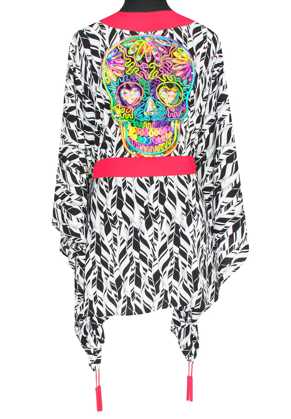Tulum – Feathers Kimono Skull (Neon Coral)