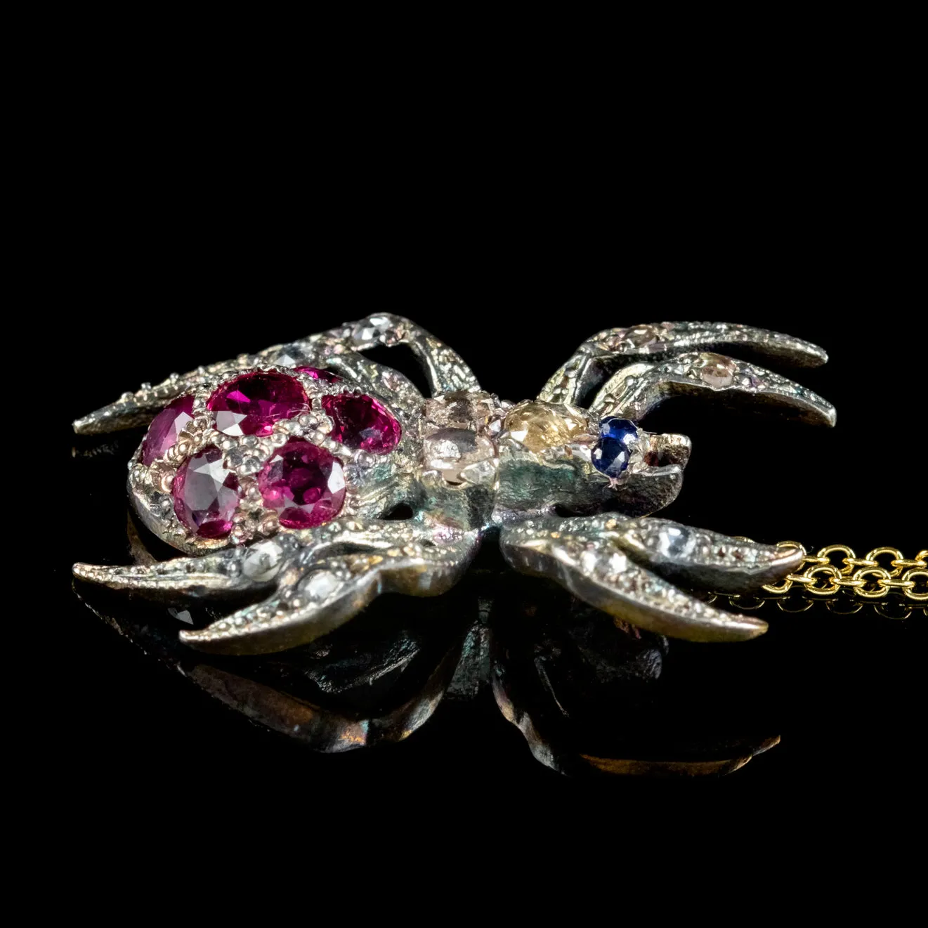 Victorian Style Spider Pendant Necklace Ruby Diamond Sapphire Silver 18ct Gold