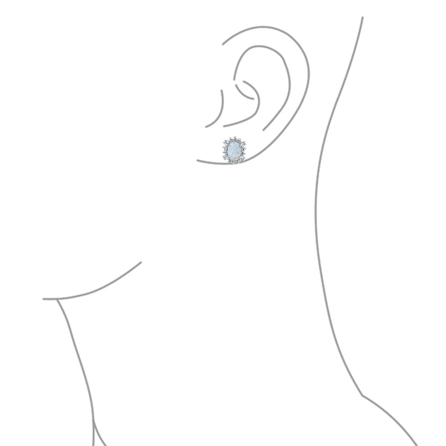 Vintage Estate Style Oval Opal Halo CZ Stud Earrings Sterling Silver 12MM