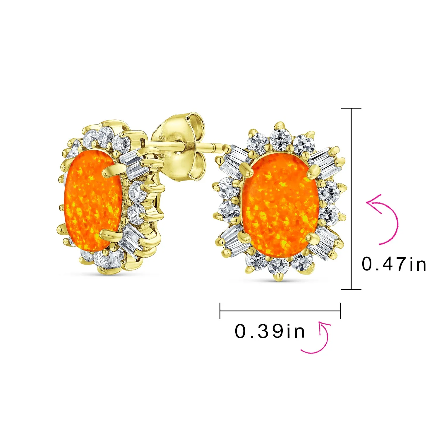 Vintage Estate Style Oval Opal Halo CZ Stud Earrings Sterling Silver 12MM