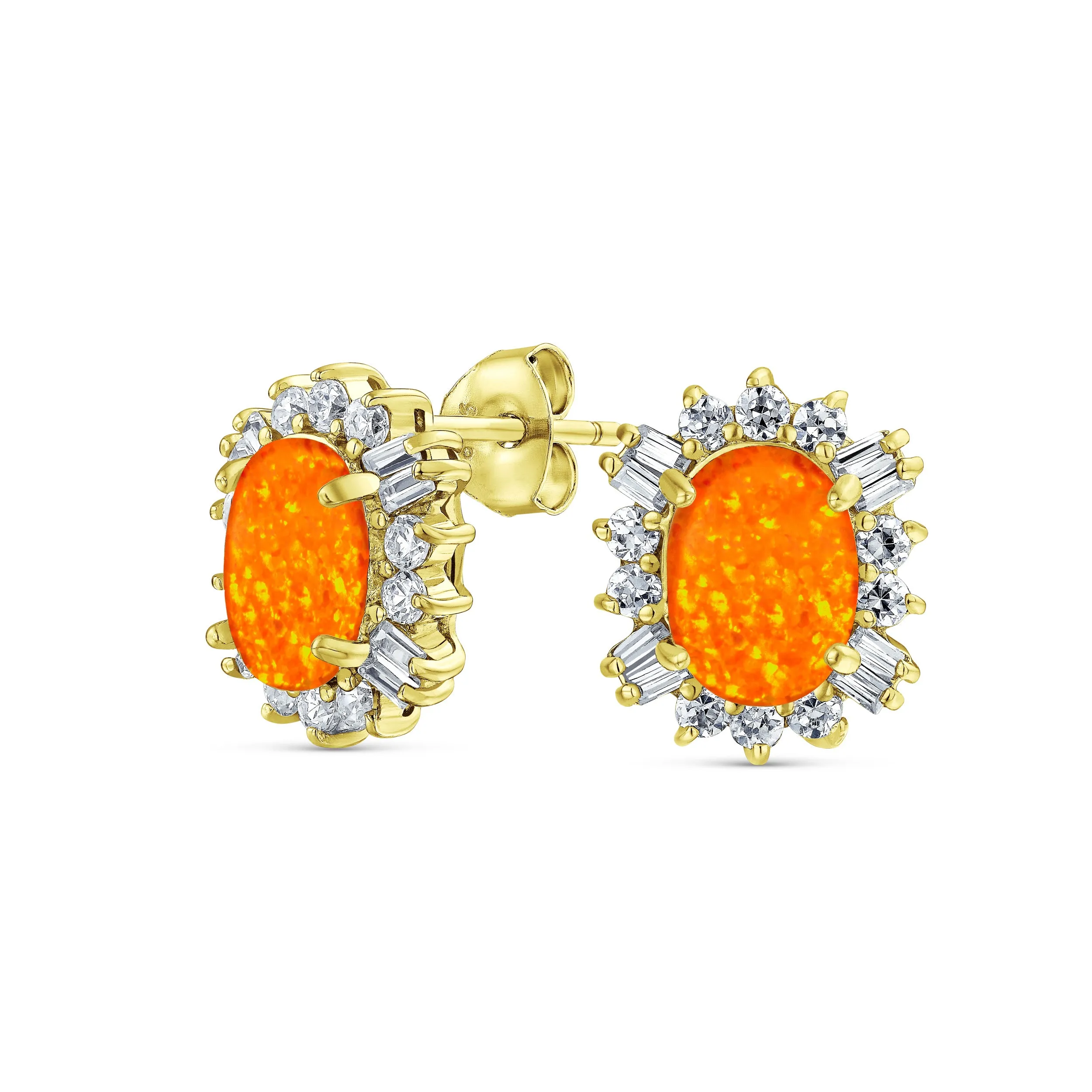 Vintage Estate Style Oval Opal Halo CZ Stud Earrings Sterling Silver 12MM