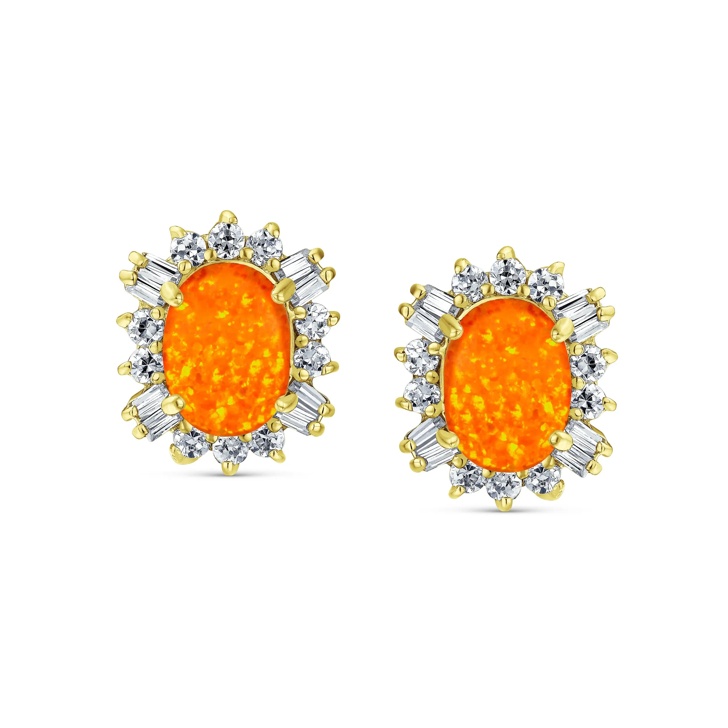 Vintage Estate Style Oval Opal Halo CZ Stud Earrings Sterling Silver 12MM