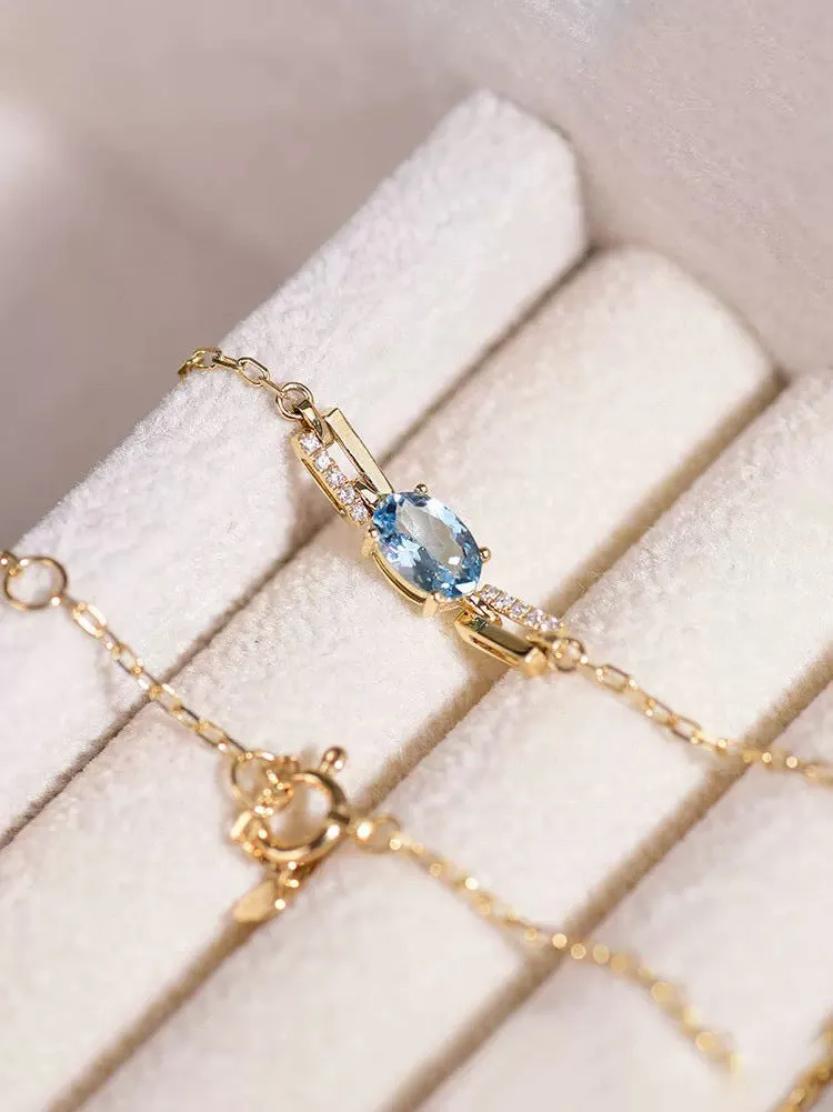 Vintage Gold Aquamarine Diamond Bracelet/K Gold Natural Aquamarine Bracelet/Real 18K Solid Gold Diamond Aquamarine Bracelet/gift for her